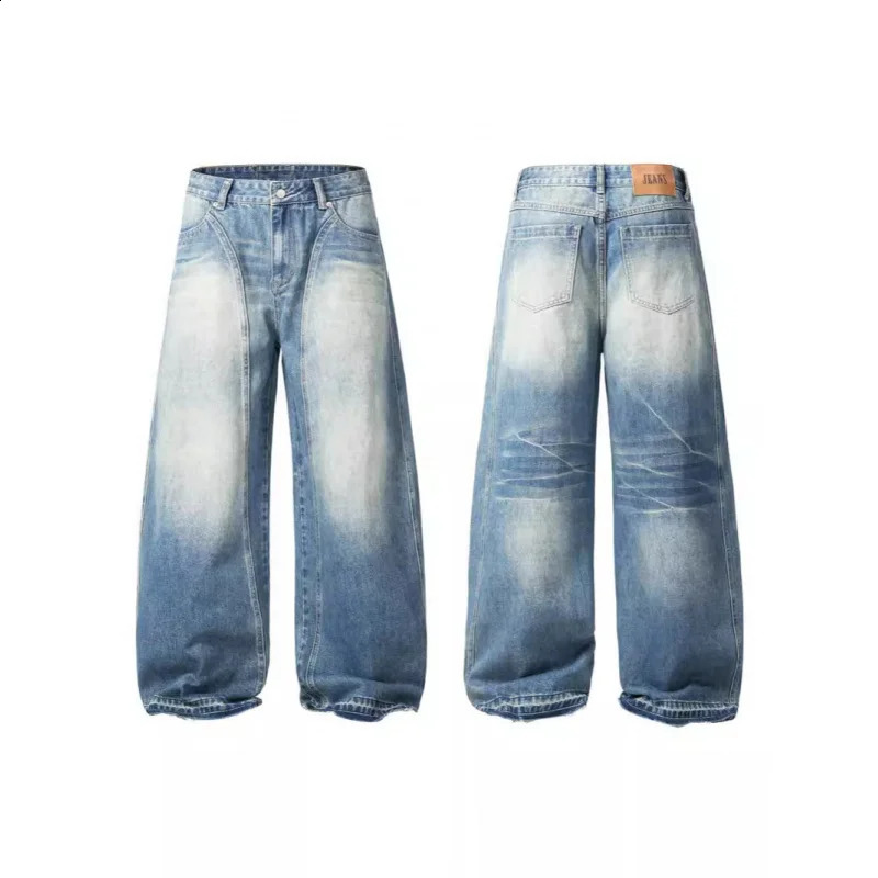 Mens jeans pocket casual autumn and winter plus size straight wide leg pants American street fashion mens clothing 250317
