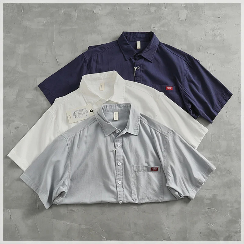 Vintage work shirt Short Sleeve shirt Mens loose cotton sleeved coat shirt 250317