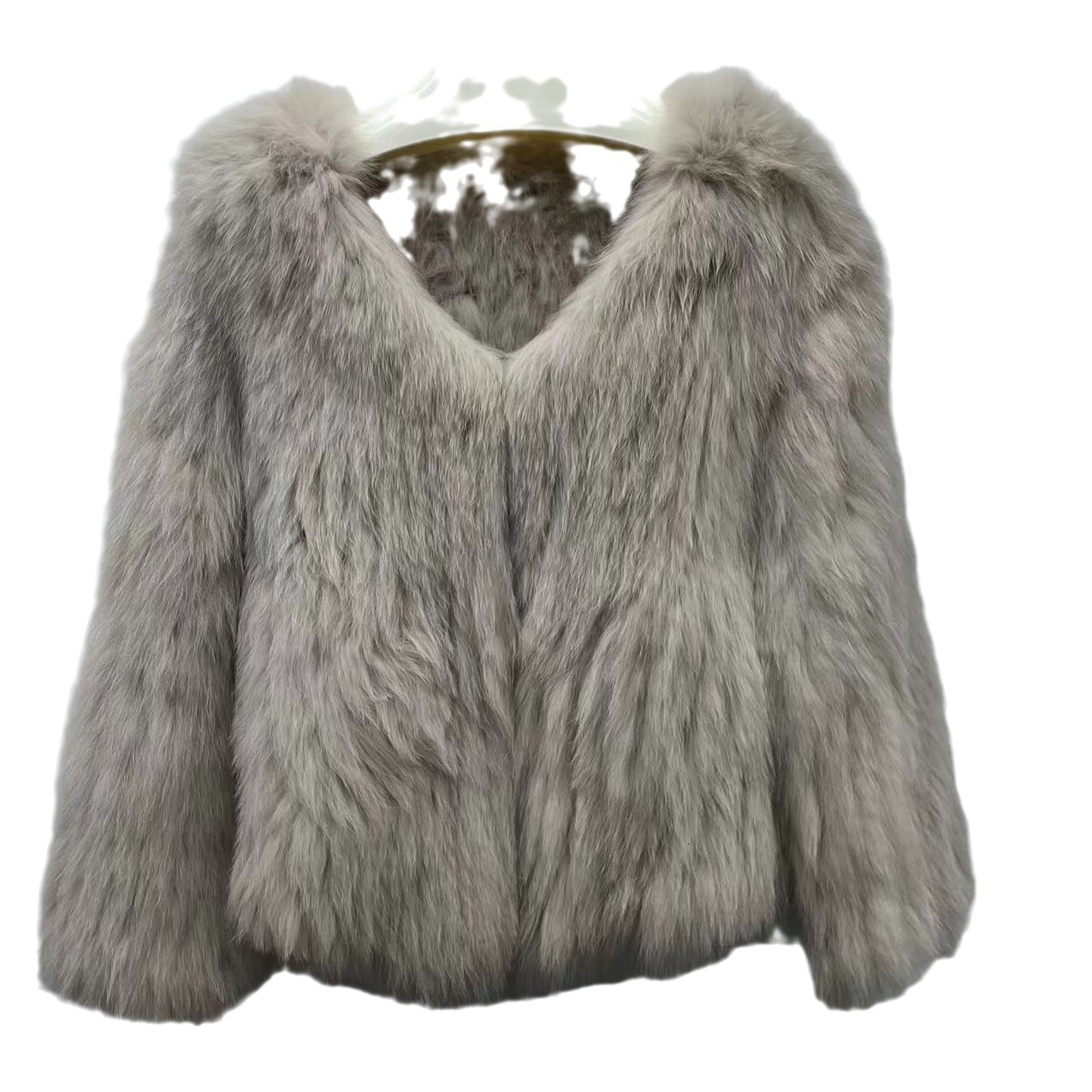 Tiktok same style fox knitting coat women's short fur double-sided V-neck real wool thickened