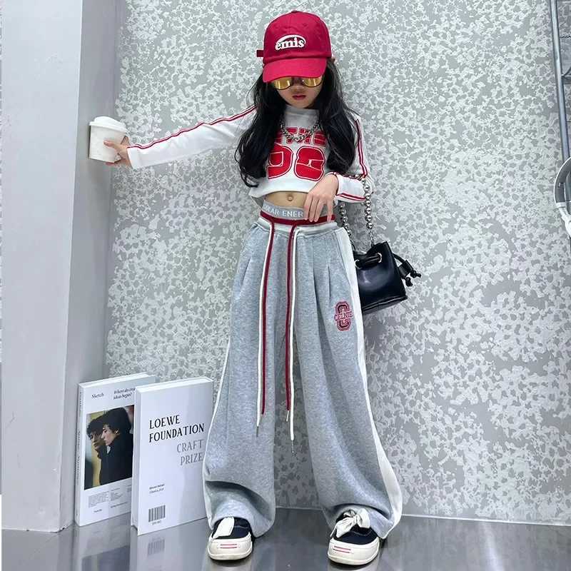 Teenage girls clothing childrens wide leg pants fashionable street clothing childrens casual pants 5 6 8 10 12 13 14 years oldT250318