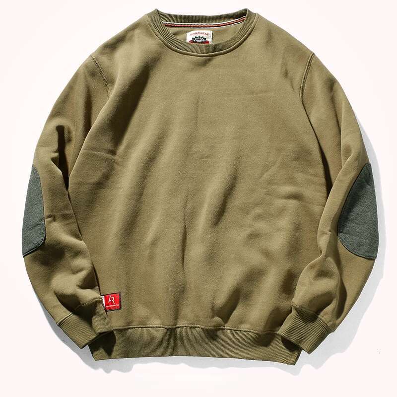 Add Cashmere Sweater Men's Round Neck Pullover Tide Autumn And Winter Thick Retro Elbow Patch Slim Versatile Sports Jacket