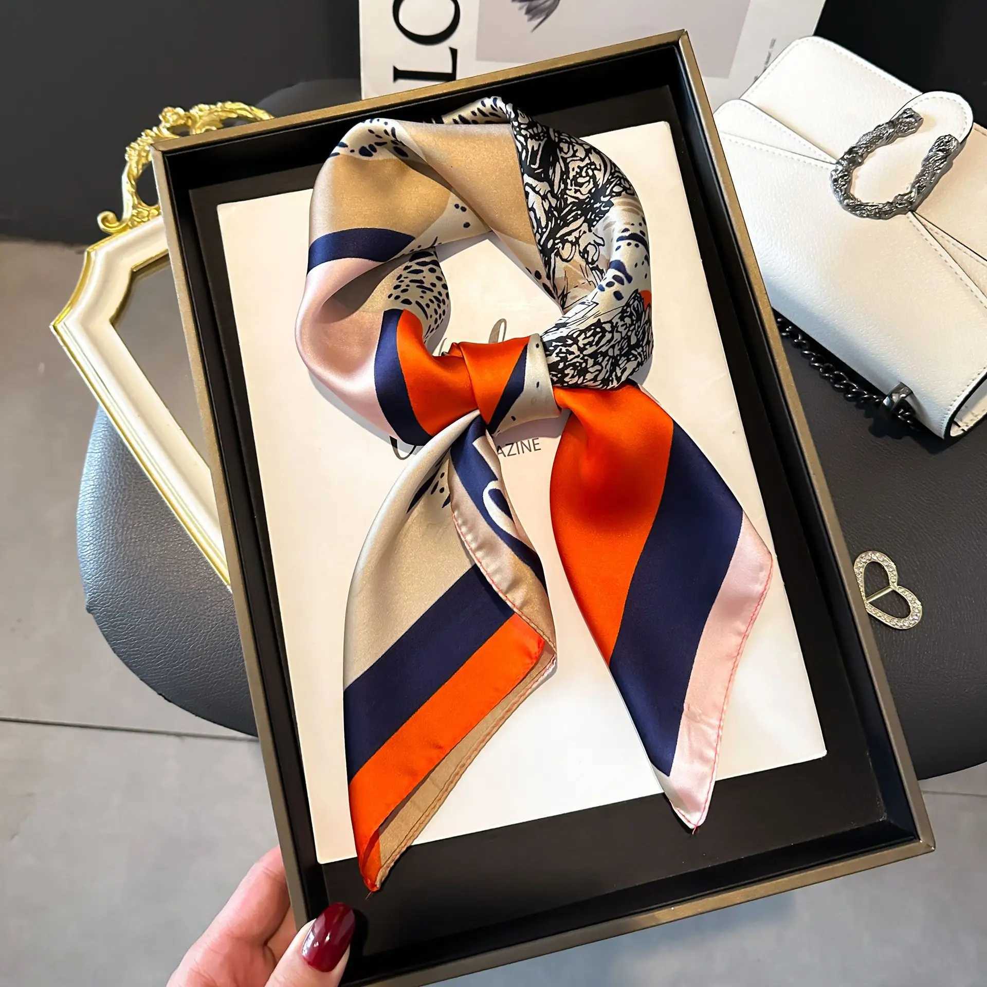 Fashion Stripes Satin Neckerchief Luxury Ladies Imitation Silk Square Scarf Breathable Bandana Wrap Wens Bandana X250319