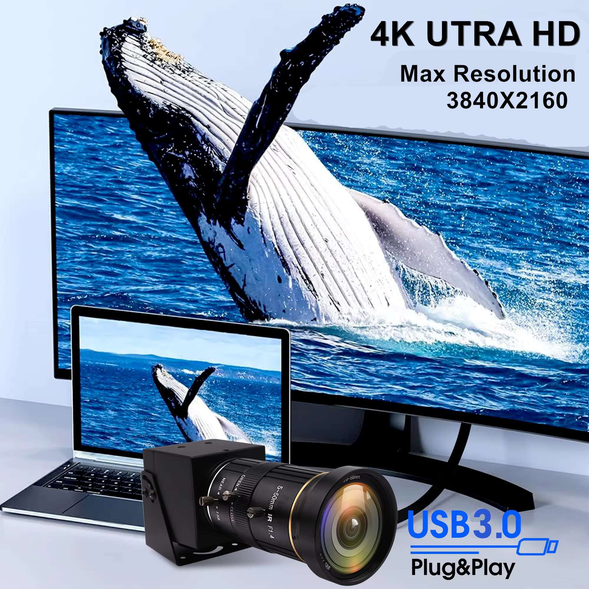 ELP 4K 60FPS 3.0 Camera USB C HDMI Simultaneous Output High Speed Webcam 10x Zoom for Industrial Inspect Automation