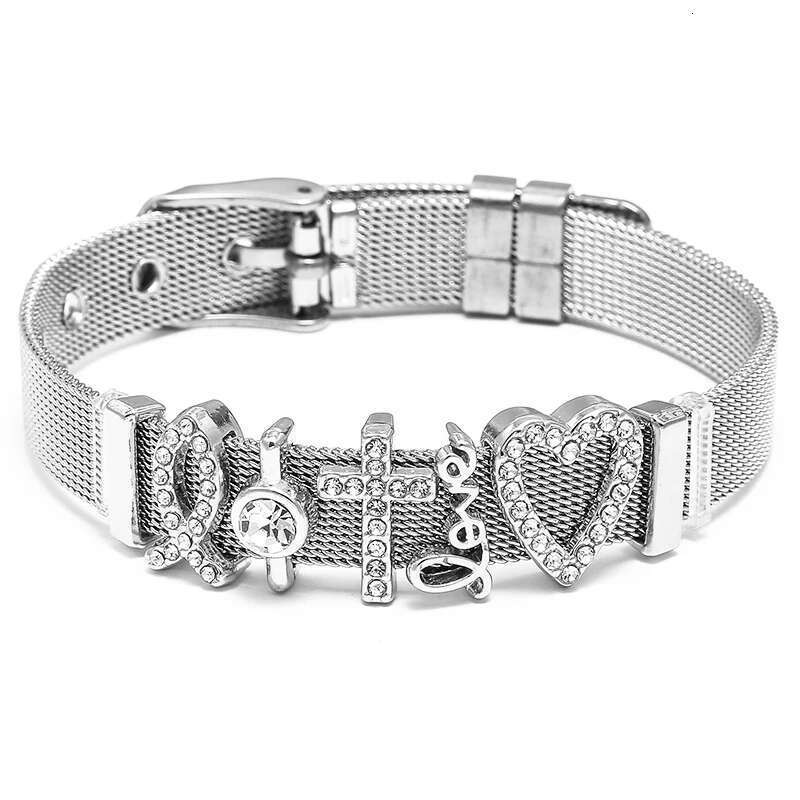 10mm Love Crystal Cross Beads Stainless Steel Mesh Bracelets Charm Keeper Bracelets Bangles For Women Men Fashion Jewelry Gift