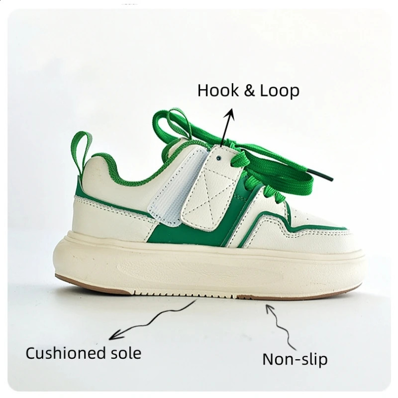 Autumn Genuine Leather Kids Skate Shoes Spring Outdoor Sports Boys Clunky Sneaker Non-slip Cushioned Sole Girls Casual Shoes 250319