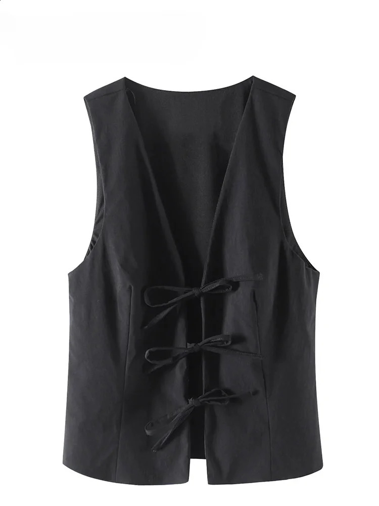 ASDS Women Fashion Lace Up Vest V Neck Sleeveless Top Y2k Vintage Solid Female Summer Sexy Party Tank Tops 250319