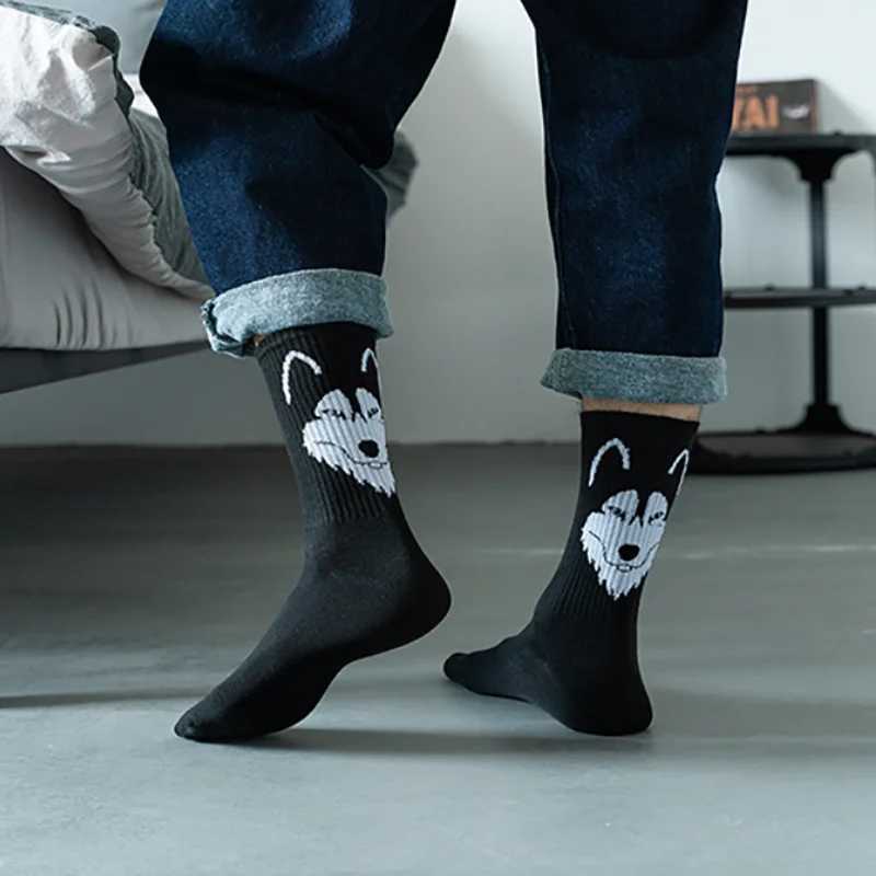 Mens socks cotton animal print college style cartoon black and white panda lion eagle tiger wolf sports shorts hip-hop mens socks X250319