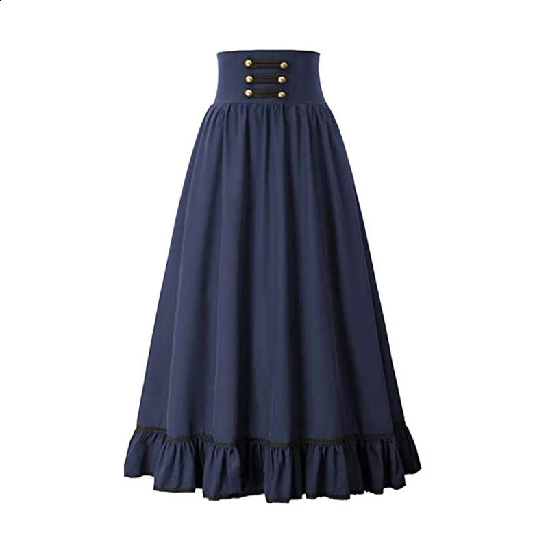 Women Maxi Skirt Vintage Summer High Waist A Line Victorian Long Skirt Steampunk Gothic Ruffled Hem Pleated Party Skirts 250313