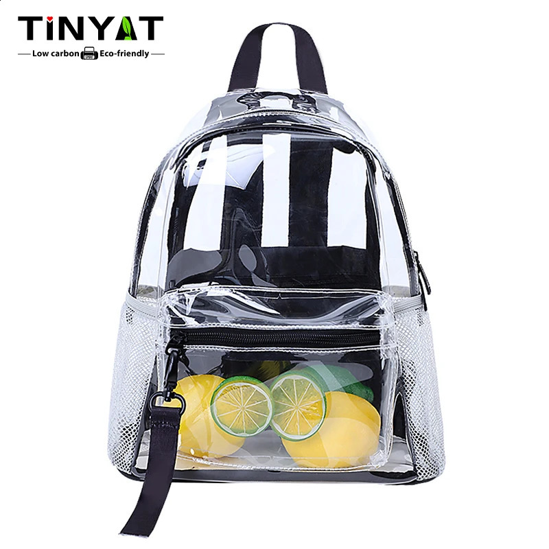 TINYAT Ita Bags Clear Transparent Backpacks for Women Fashionable and Waterproof School Bags Ideal for Sports and Concerts 250314