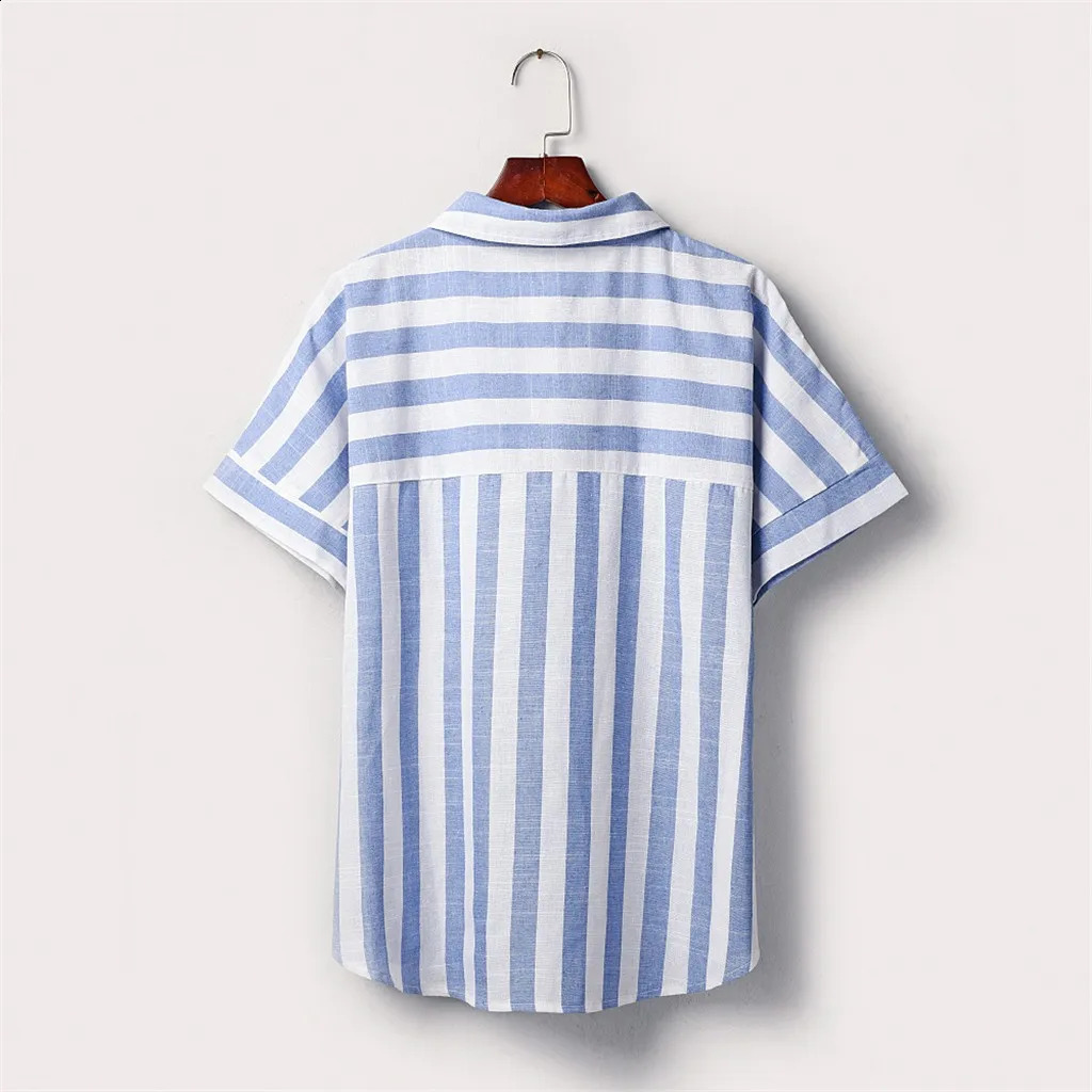 Womens striped printed cotton linen top summer lapel long sleeved button up OL shirt summer button up cardigan 250318