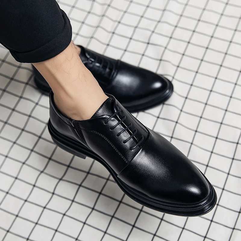 Fi Business official leather shoes mens black mens wedding shoes luxury derby dress lace office leather shoes mens plus sizeXJ250319