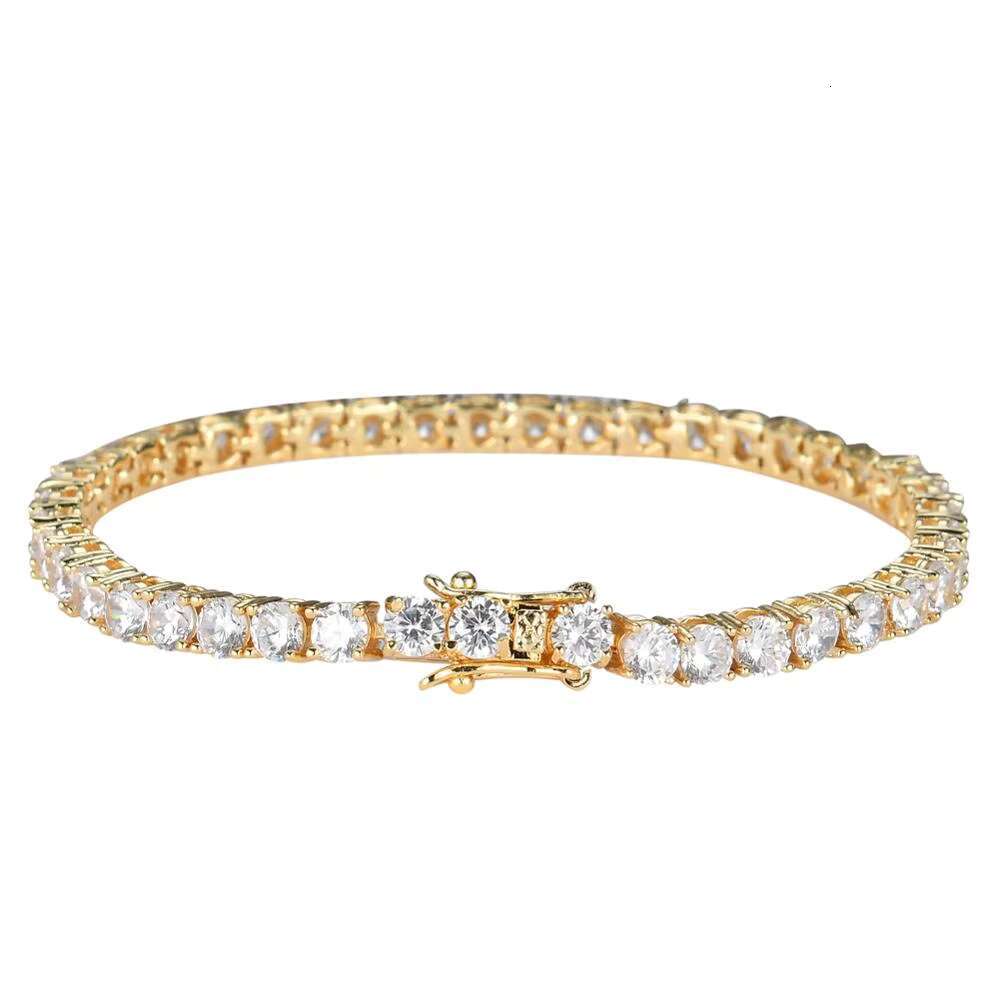BB019 3mm 4mm 5mm brass zircon tennis chain hip-hop jewelry gold and sier material men's CZ bracelet chilled
