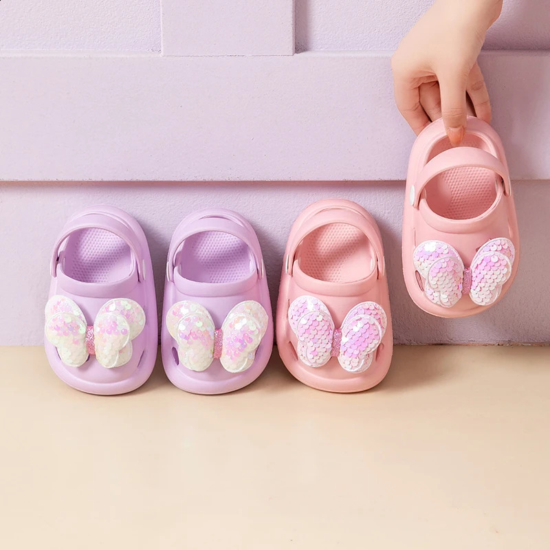 Childrens Slippers Girls Princess Style Wear Non-Slip Soft-Sold Crcs Fashion Bow Treasure Girls Bow-Toe Shoes 250318