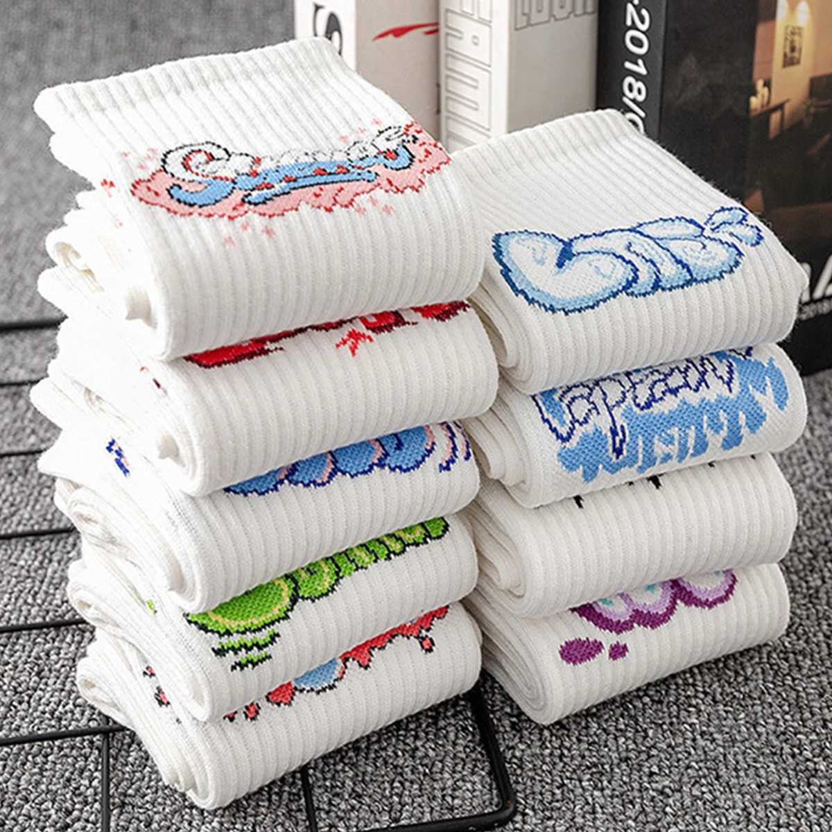 9 pairs/set of neutral socks with simple letter printing suitable for daily exercise in all seasons X250319