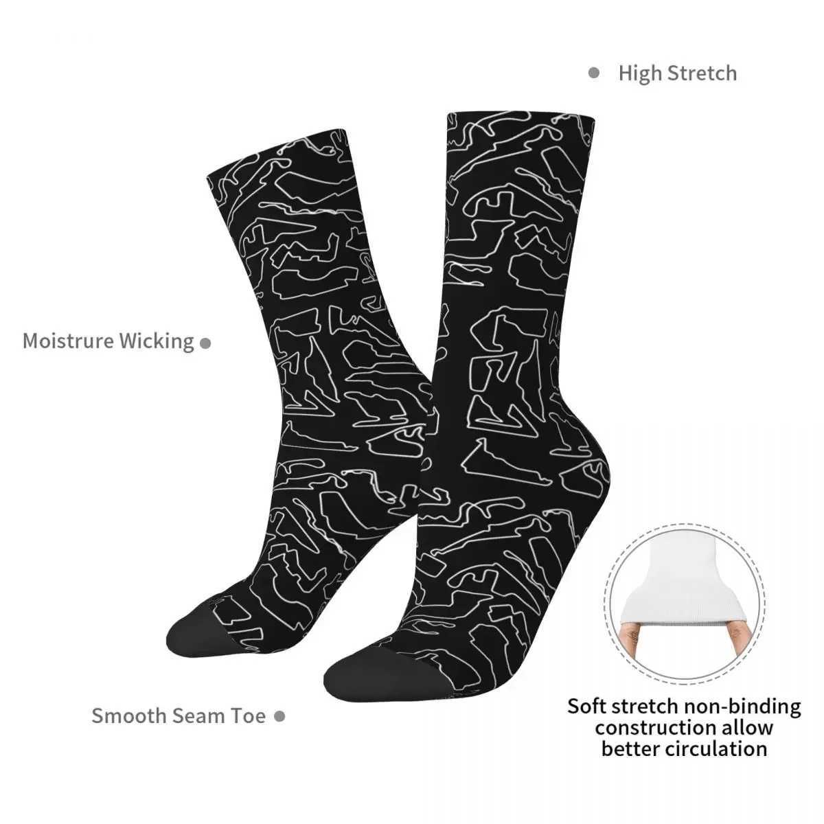 F1 2023 Tracks (Black) Socks Harajuku Sweat Absorbing Stockings All Season Long Socks Accessories for Unisex Birthday Present X250319