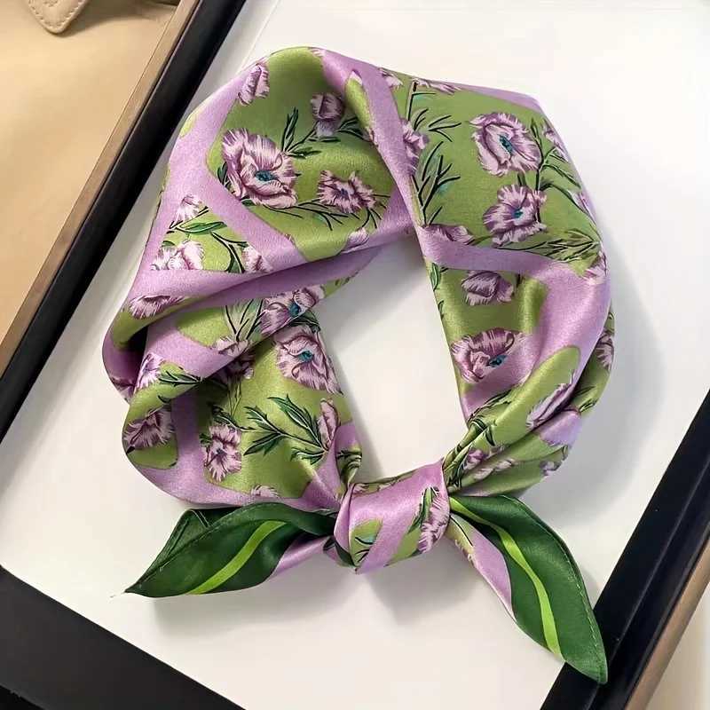 Green printed square scarf elegant satin decorative neck scarf for spring and summer sun protection and windproof scarves X250319