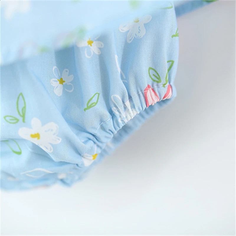 Summer baby clothing set with cute bunny flower print blue top and shorts 2 pieces of girl 250319