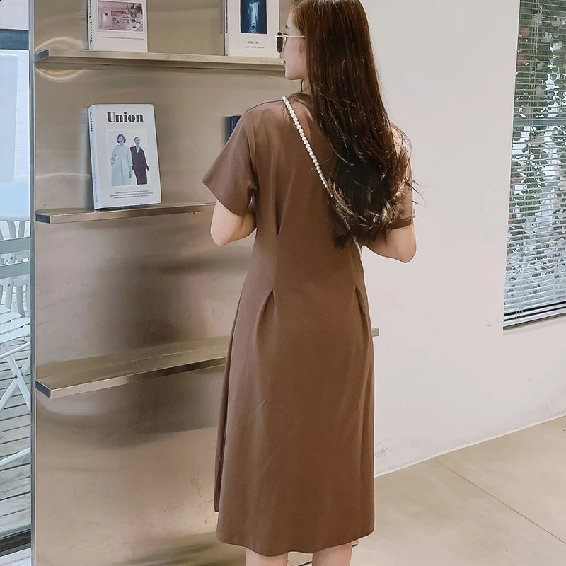 Family Clothing Summer Leisure Love Short Sleeved Dress Fashionable Brown Waist Collection Mother and Daughter Clothing 250319