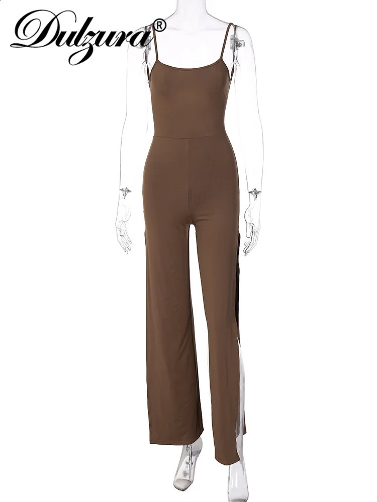 Dulzura Summer Women Sexy Y2K Lace Up Backless Strap Rompers Slit Wide Leg Jumpsuit Outfits Vacation Streetwear Overalls 250319