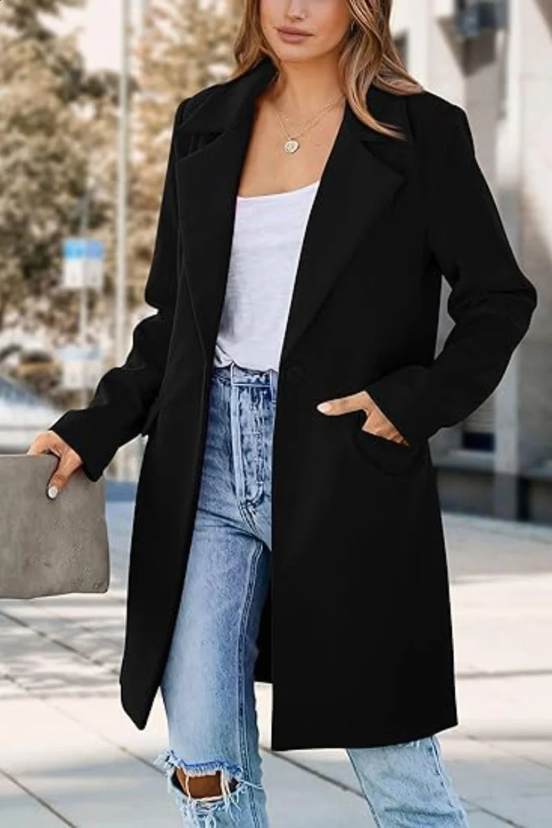 Womens Double breasted Winter Coat Long Wool Blended Jacket Collar Clothing 250319