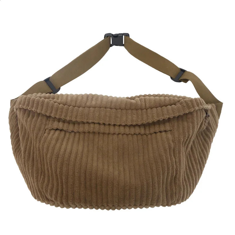 Large Capacity Waist Bag Women Shoulder Crossbody Bags Casual Fanny Pack Simple Phone Purse Corduroy Waist Bag Ladies Banana Bag 250327