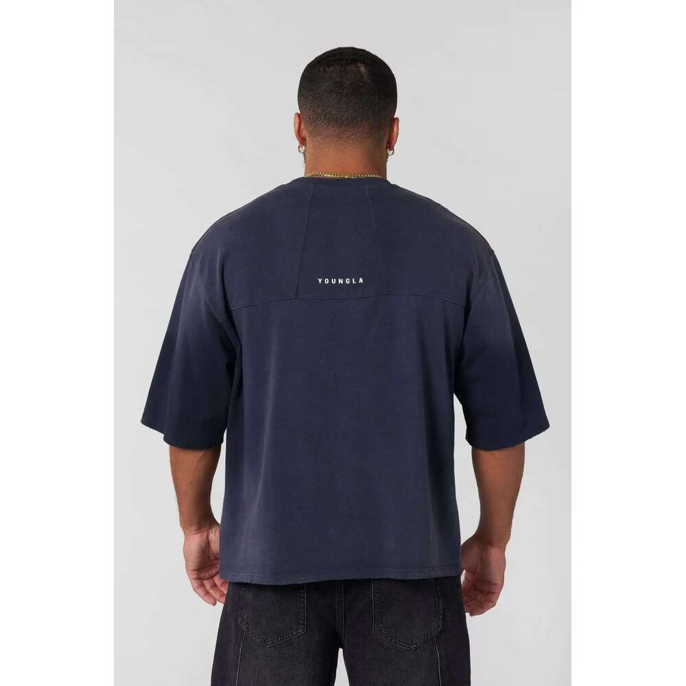 Men's oversized short sleeved T-shirt, retro American style, street hip-hop, loose fit, outdoor, sports, fitness