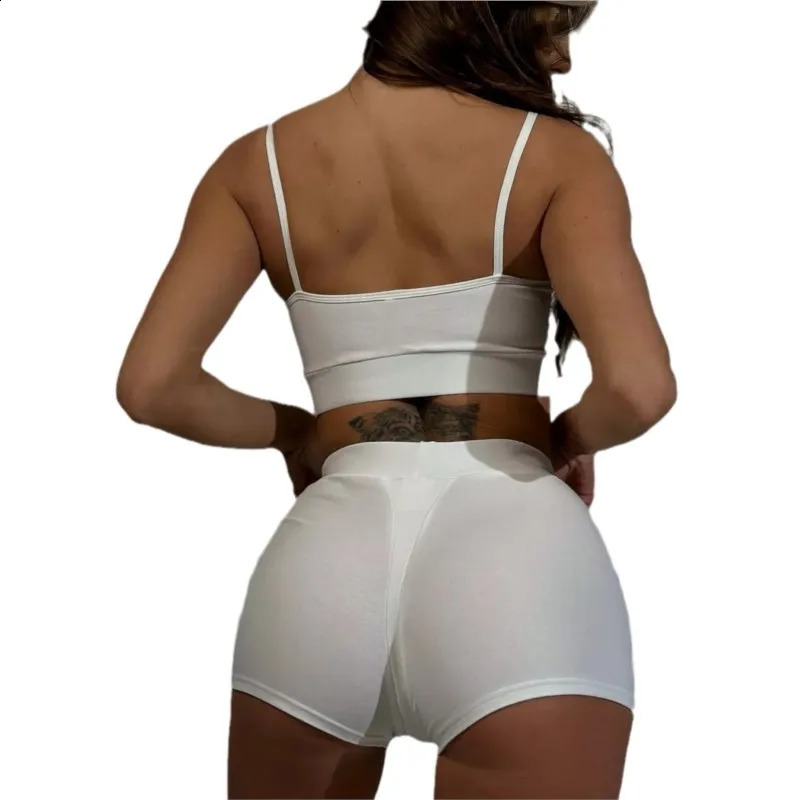 Two Piece Set Shorts And Top Cotton Fitness Sports Suit Womens Shorts Pants Sets 2 Piece Sets Women Outfit Women Clothing 250319