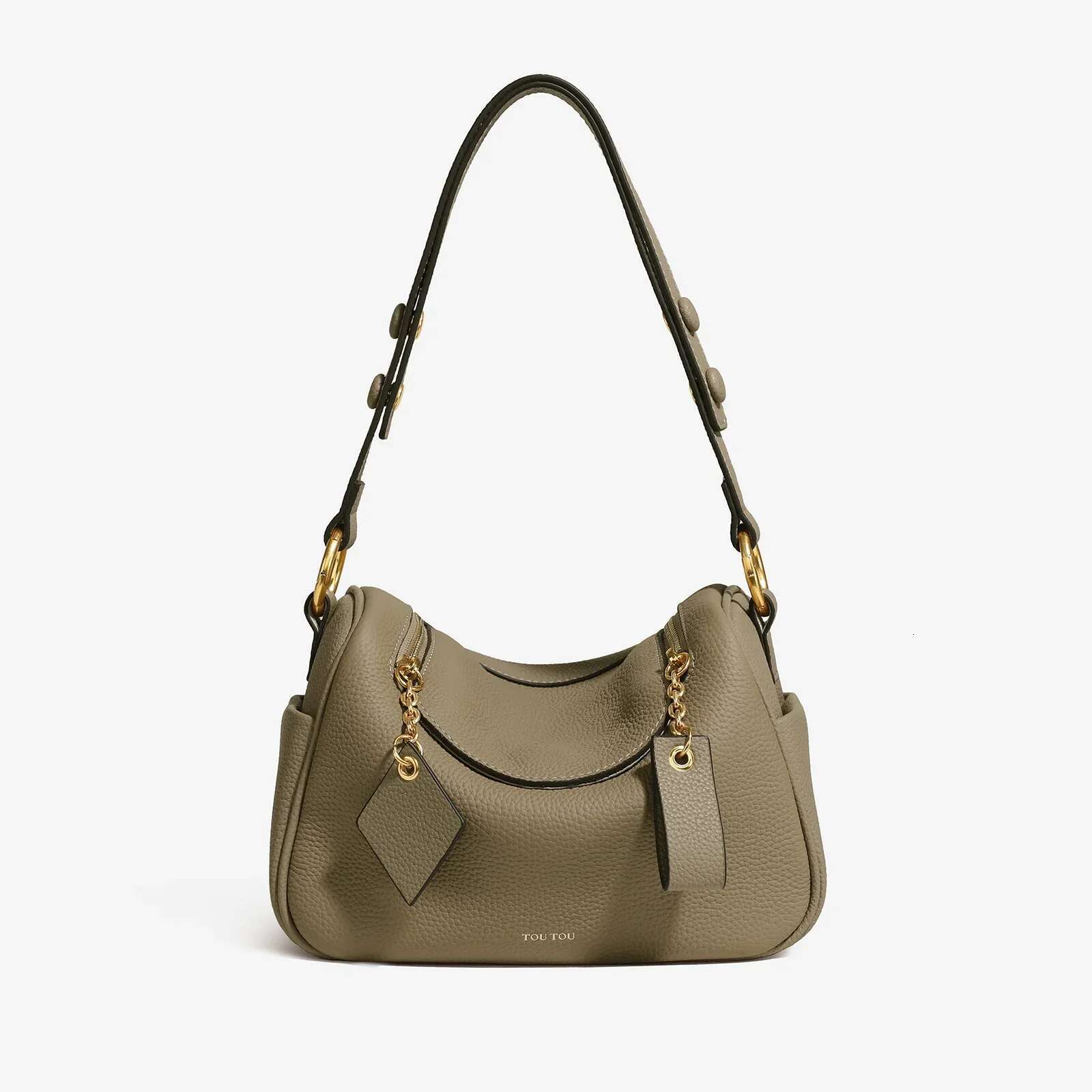 TOUTOU Quilted Genuine Leather Handbag T Print Large Capacity Crossbody With Removable Shoulder Strap Bag