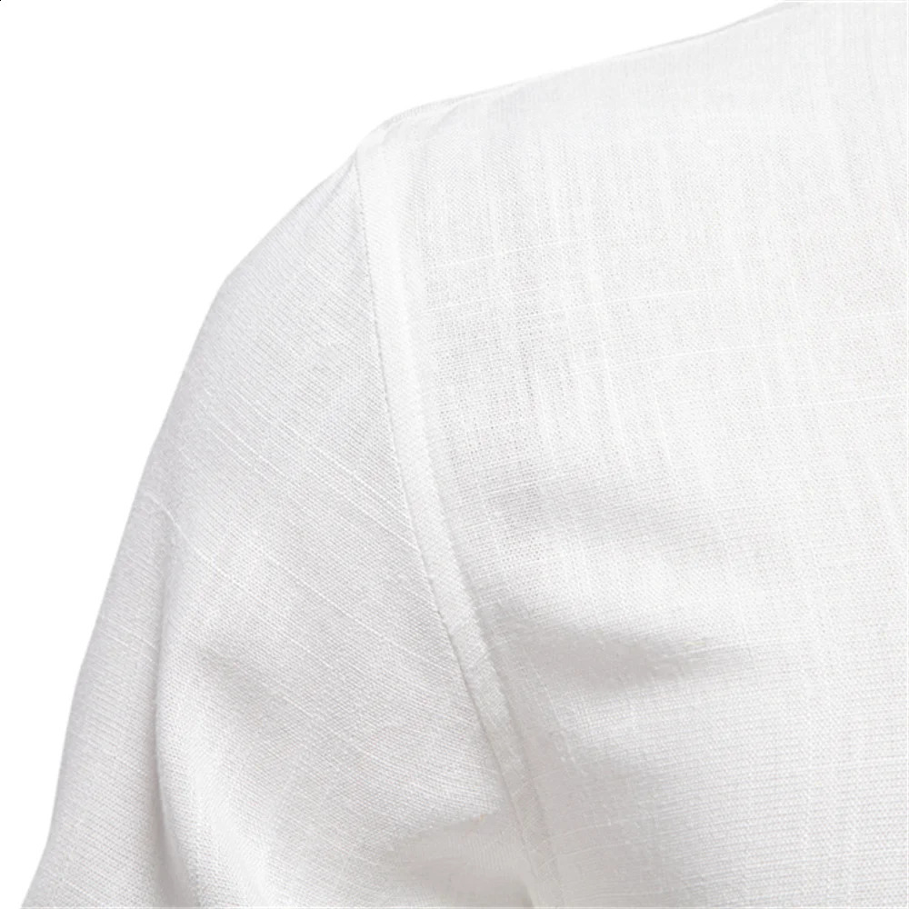 2025 Mens Solid Color Linen Long Sleeve Shirt - Casual Button-Down Collar Shirt for Men 250313