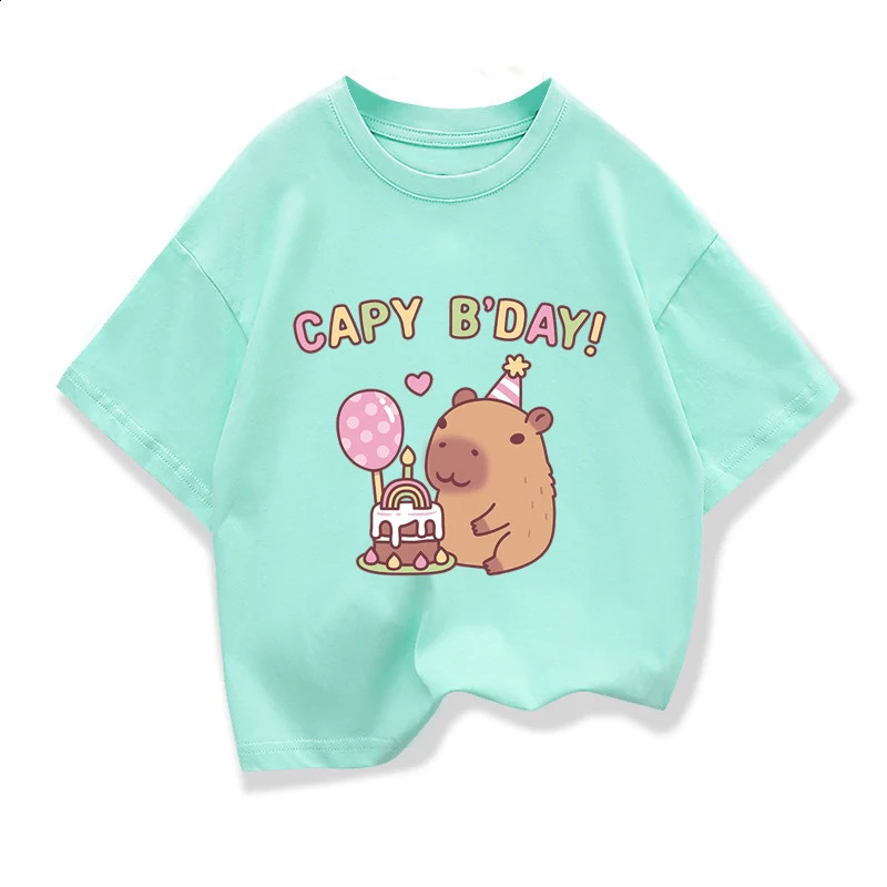 Kids Loose Clothes Short Sleeve T-shirt 2025 Boys Girls Cotton O-neck Tops Tee Summer Children Clothes Cute Capybara Printed 250319