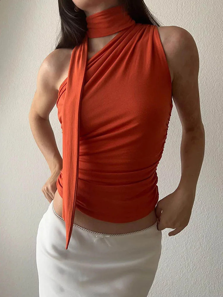Backless Sexy Off Shoulder Halter Tank Tops Women Vintage Sleeveless Crop Top Y2K Clothes Club Female Casual Summer 250319