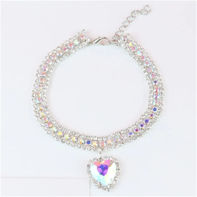 Dog Shiny Rhinestone Collar Cat Heart Diamond Jewelry Necklace Pet Bling Princess Collar Puppy Supplies Chihuahua