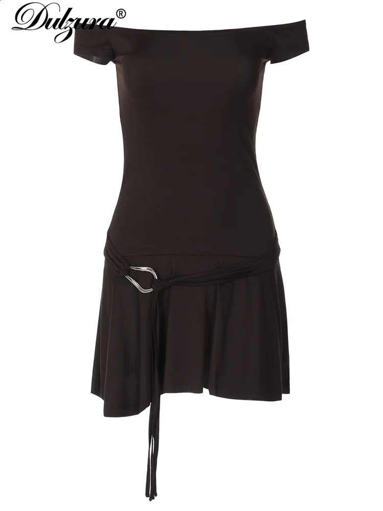 Dulzura Off Shoulder Girdle Mini Dress Solid Sexy Autumn Women Dresses Y2K Clothes Vocation Birthday Party Clubwear Wholesale 250319