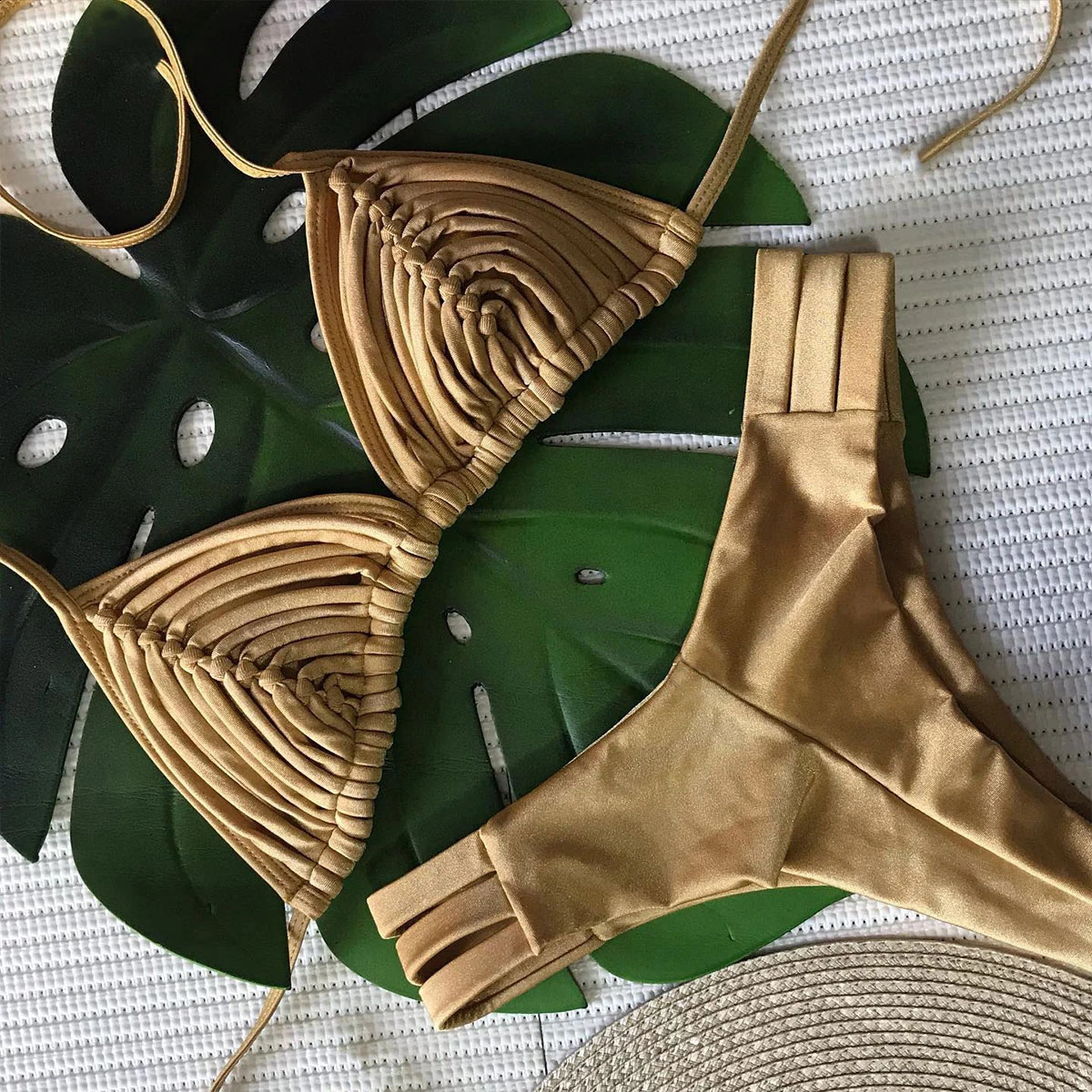 Sexy Braid Bikini Swimsuit Brazilan Bikini Set Swimwear for Women High Leg Halter Two Piece Bathing Suits Summer Female 250319