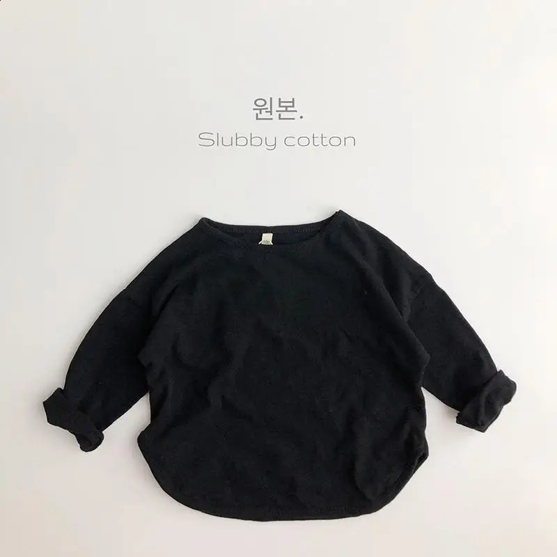 Solid Color Bottoming Shirt Clothes 100% Cotton All-match Long Sleeve T-shirt Spring Kids Boys Casual Crewneck Pullovers 250319