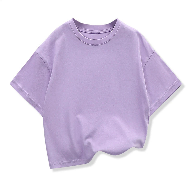 Kids Dropped Shoulder Short-sleeved T-shirt Summer Pure Cotton Round Neck Loose Bottoming Shirt Student Sportswear 2-10Y 250319