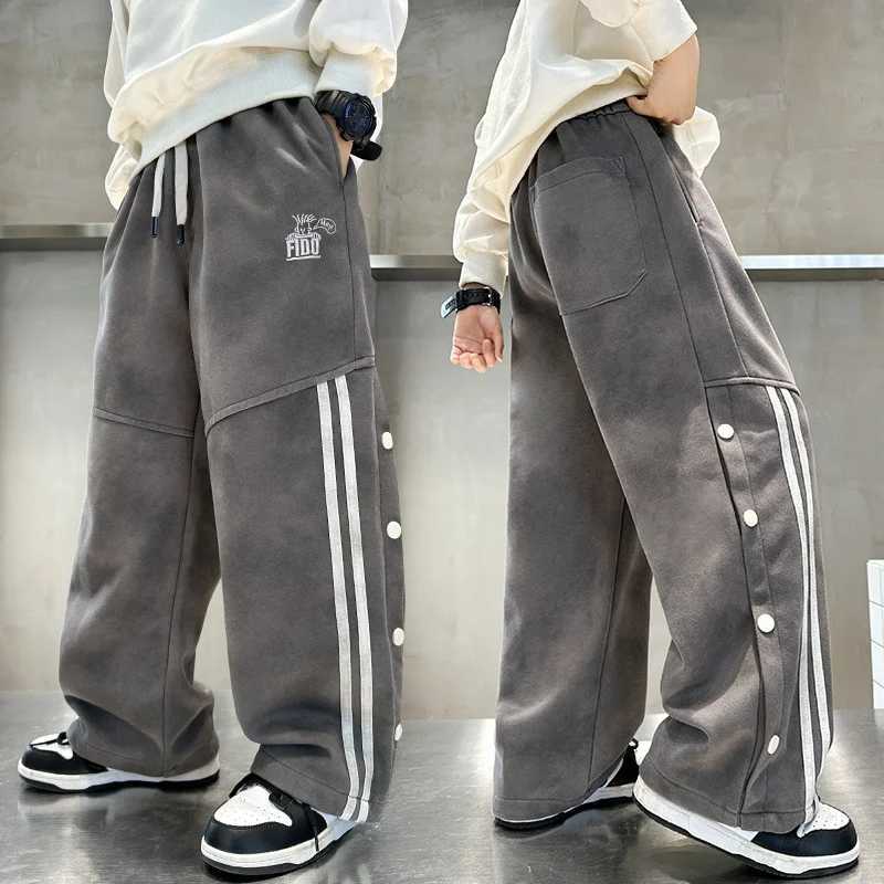 Shcool boys cool pants with stripes fashionable brown gray sports pants autumn and winter for children Trousers for teenagers 5 6 7 8 9 10 11 14T25031