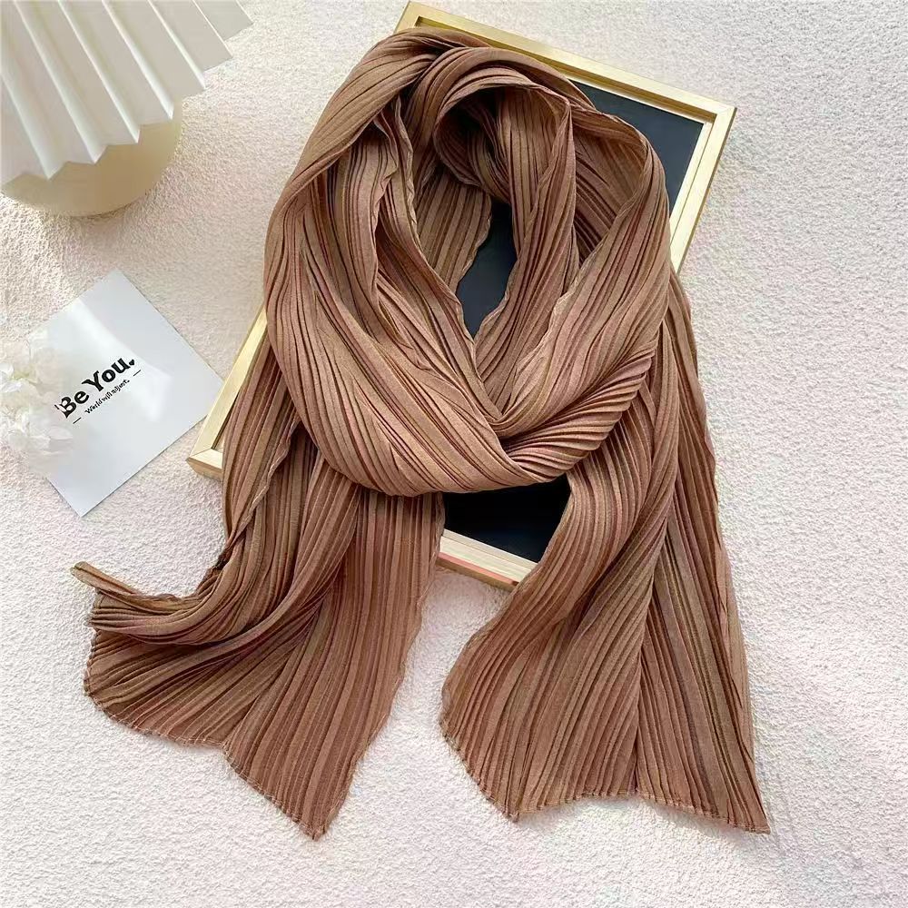 T312 solid color long wrinkled cotton and linen scarf female spring and autumn summer Korean version all-match literary student decorative pleated sca