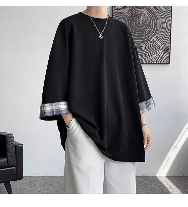 Mens summer mens T-shirt womens oversized 2XL Korean loose plain T-shirt casual seven sleeve mens white T-shirtT250318