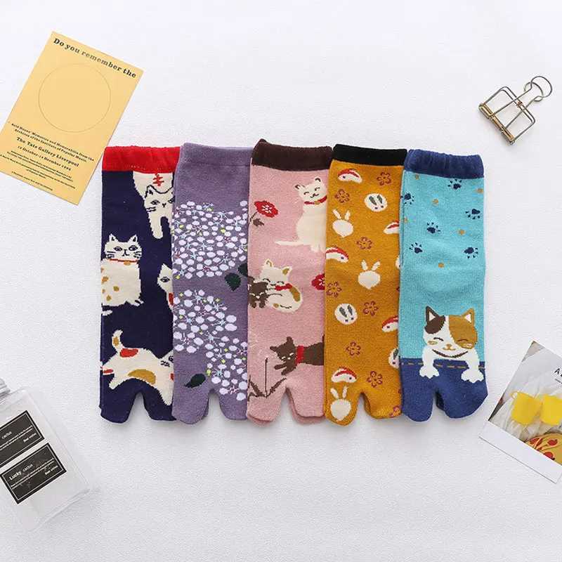 Two Finger Socks Unisex Japanese Kimono Flip Sandals Split Two Toe Sock Tabi Ninja Geta Socks Womens Tabi Socks X250319