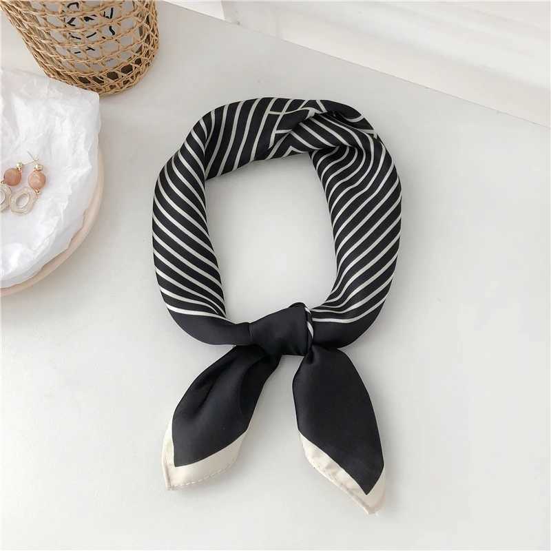 Dolphin Wen Retro Sunscreen Small Silk Scarf 55x55cm Beige Strip Chiffon bands Bandana Bag Ribbon Neckerchief Hijab X250319