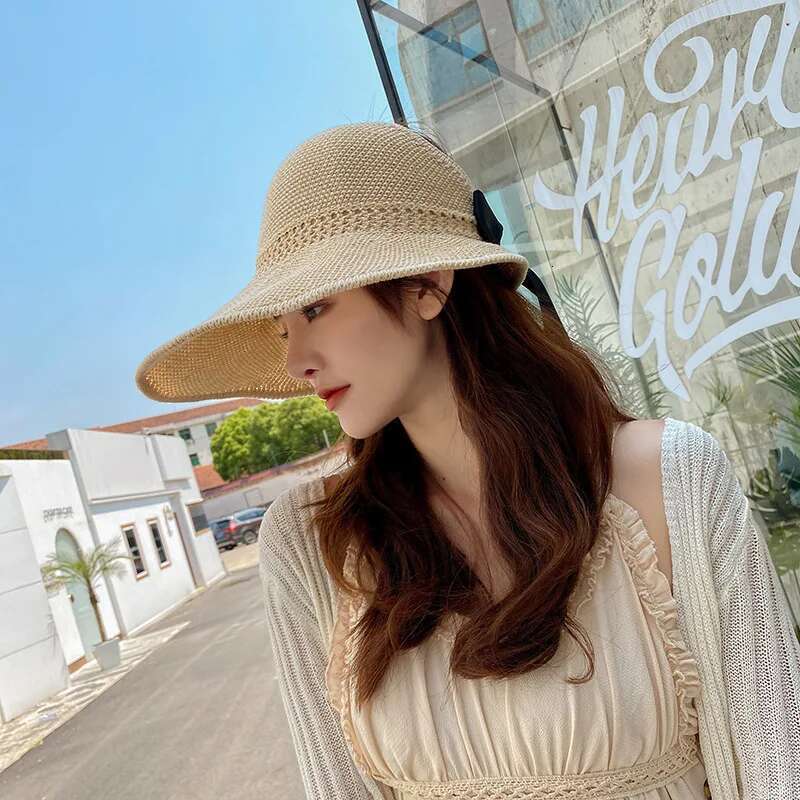 Summer Empty Top Ribbon Bowknot Straw Hats For Women Ppy Panama Sun Hat Travel Beach Female Foldable Sunscreen Cap