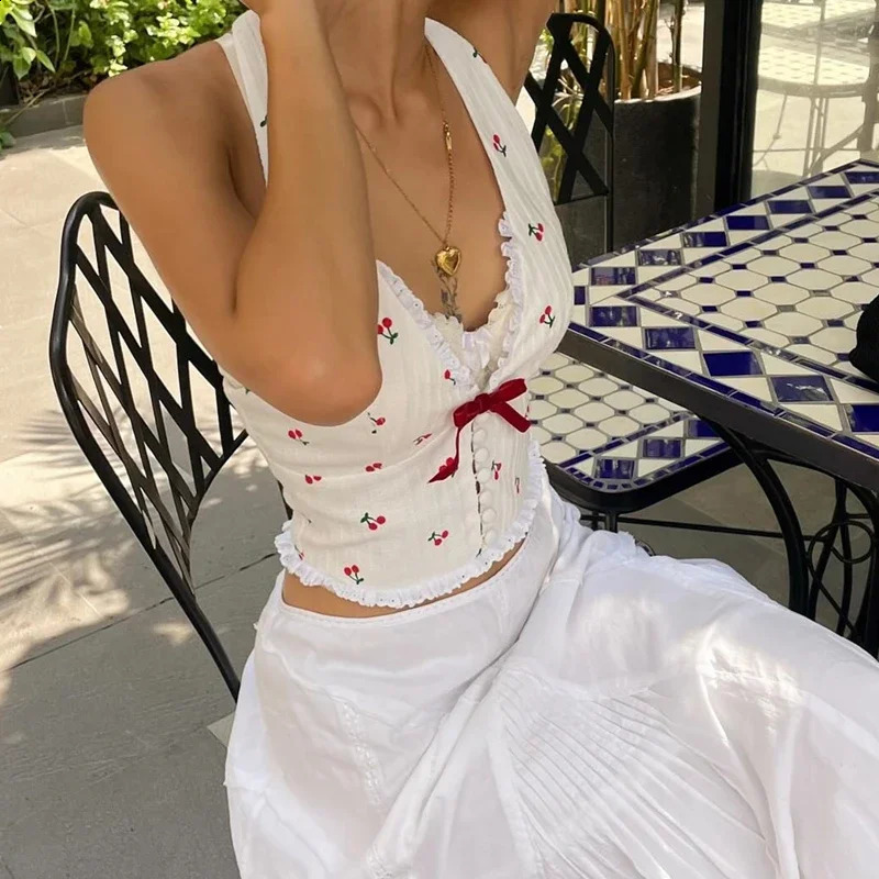 Where Mery Korean fashion printed camisole summer knitted slim fit vest street commuting casual womens clothing 250319