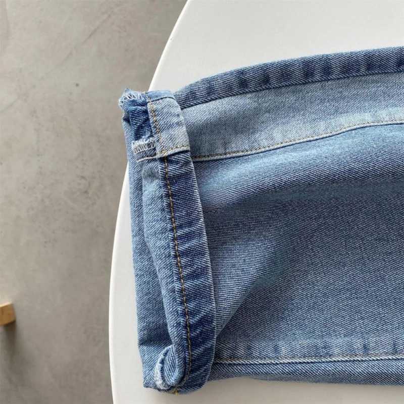 2024 Autumn New Childrens Jeans Contrast Color Side Boys Straight Cowboy Trouthers Girls Loose Casual PantsT250318