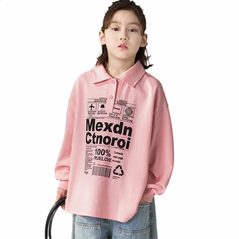 Fashion Kids Spring Autumn Sweatshirt Clothes for a Girl Letter Print Long Sleeve Polo T-shirt Print Girl Cotton Polo Shirt 250319