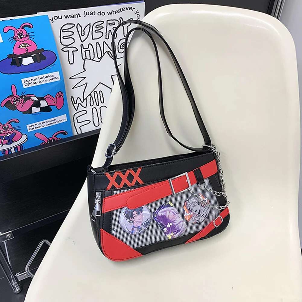 Women Ita Clear Window Shoulder With 3 Badges Badge Crossbody Kawaii Pin Display Handbag Girls Uniform Bag