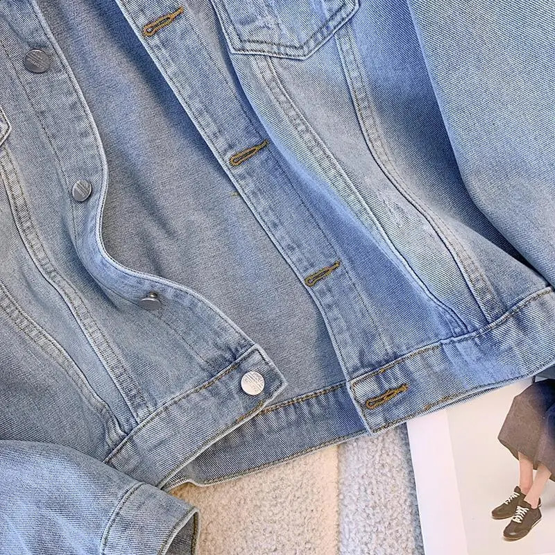womens denim jacket Spring and Autumn Korean fashion retro Jean Coats womens casual jacket 250317