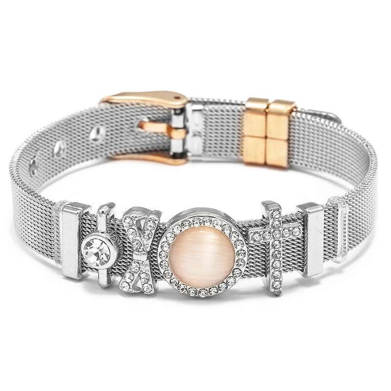 10mm Stainless Steel Mesh Bracelets Original Bowknot Cross Beads Charm Keeper Bracelets Bangles For Women Fashion Jewelry Gift