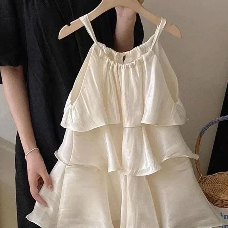 Summer Style Baby Girls Sweet Dress Korean Fashion Childrens Clothing Kids Girls Ruffled Edge Small Fresh Suspender Dress 250318