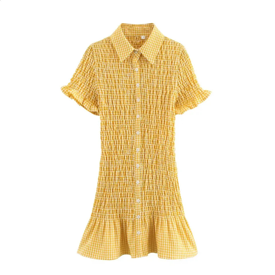 TRAFSHE Plaid Womens Spring Short sleeved Button Mini Dress Clothing Party 61327 250319